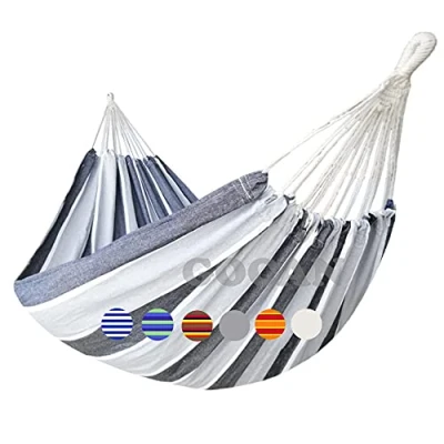 Image de GOCAN hamac Double brésilien 2 Personnes Extra Large 220x150cm Longueur Totale 330cm Charge 300 kg Toile Coton pour Jardin extérieur et intérieur (Rayure Grise)