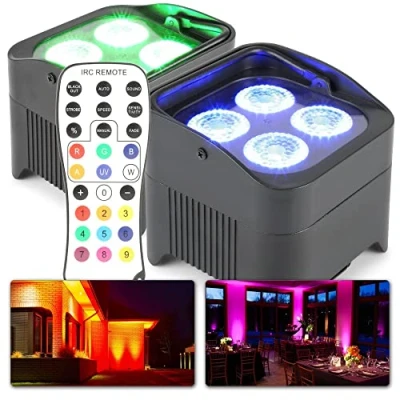 Image de BeamZ BBP94 Lot de 2 Projecteurs PAR Uplight sur Batterie RGB DMX 40 Watts 9 Heures d&#039;Autonomie, Télecommande, Idéal pour Éclairage Salle, Mariage, Jardin, Architecture, Hôtel, Restaurant