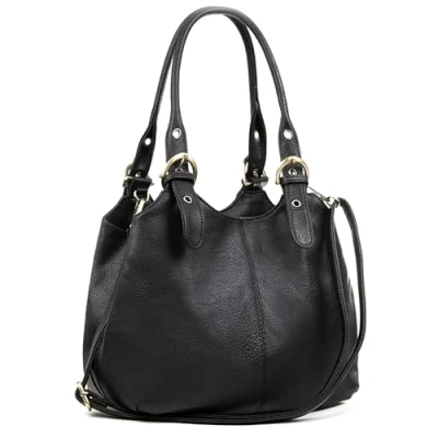 Image de Aossta Sac fourre tout multi poches en cuir souple avec longue sangle pour femme, Noir , Large