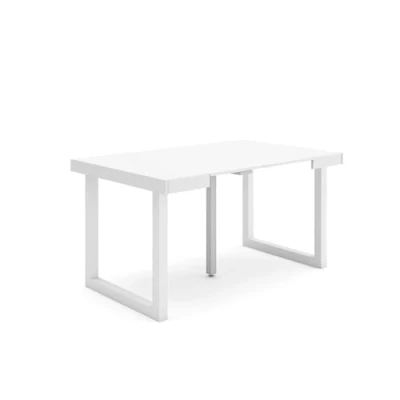 Image de Skraut Home Table Console Extensible Meuble 140 pour 6 Personnes Pieds Bois Massif Style Moderne Blanc