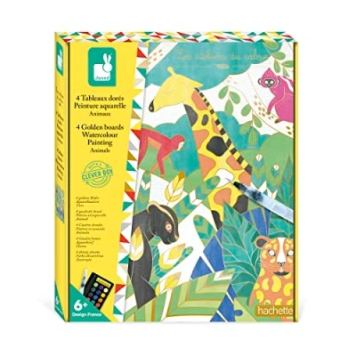 Image de Janod Coffret Peinture Aquarelle Animaux Les Ateliers du Calme Kit Loisir Créatif Enfant 4 Tableaux Avec Dorure Motricité Fine et Concentration Dès 6 ans, J07959