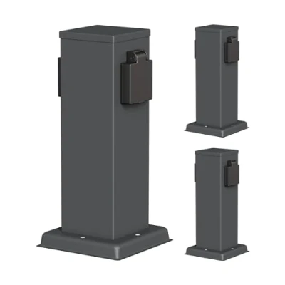 Image de ledscom.de 3 pièces Colonne de Prises Courant Jardin Polly pour l&#039;extérieur, IP44, 2X, Acier Inoxydable, Anthracite, carré, 27 cm