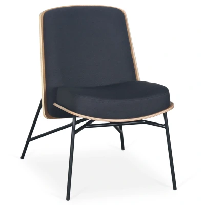 Image de Fauteuil moderne Gauguin Bois clair et Tissu noir Menzzo
