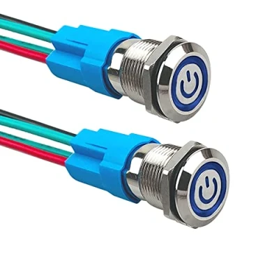 Image de Aiqeer 2 Pièces 12 mm Commutateur Bouton Poussoir Auto Bloquant, 12V / 24V 3A Interrupteur à en Acier Inoxydable Étanche IP66, avec Prise Pré Câblée (LED Bleu)