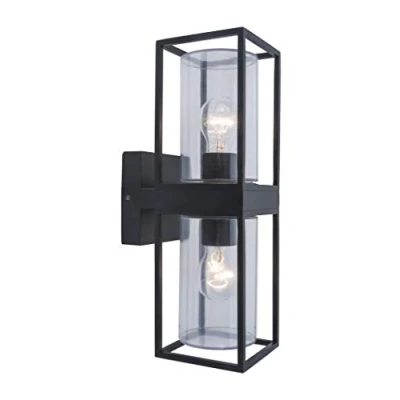Image de LUTEC Flair Applique murale d&#039;extérieur en aluminium noir 2 ampoules (2 x E27 max. 40 W) avec effet lumineux pour terrasse, jardin et façades