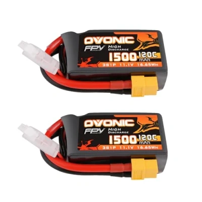 Image de OVONIC Lipo Batterie 3s 1500mAh 120C 11.1V avec Prise XT60 pour FPV RC Avion Voiture Quadcopter Hélicoptères Camion Bateau Hobby (2pcs