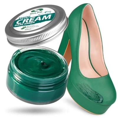 Image de SULPO Crème pour chaussures Noir cirage Baume cuir lisse À base d&#039;eau Rafraîchit la couleur Soin du véritable et synthétique 50 ml (vert foncé)