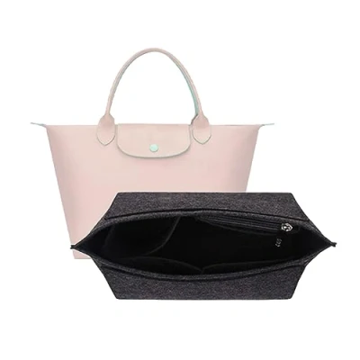 Image de D.DUO organiseur de sac à main, main en feutre, fourre tout pliable pour insert portefeuille longchamp (Gris Foncé, Large)