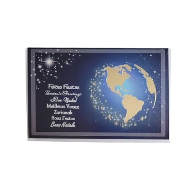 Image de Carte De Voeux Bonne Année Multilingue Planisphère Fond Bleu