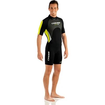 Image de Cressi Med X Man Wetsuit Combinaisons Shorty Premium Néoprène 2.5mm pour Hommes, Noir/Jaune/Argent, S/2