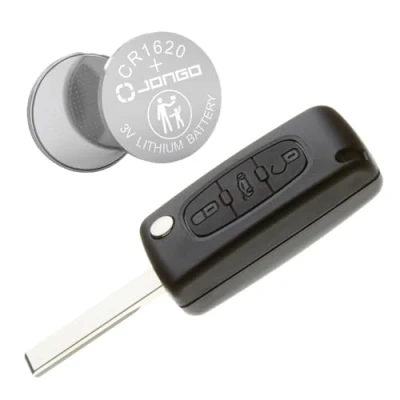 Image de Jongo Coque de Clé avec Lame Compatible Citroën Jumpy et Peugeot Expert 1x Pile CR1620 HU83 Rainures Boitier Clef Plip Voiture Utilitaire Télécommande 3 Boutons