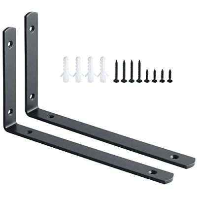 Image de SAYAYO Équerres Étagère de Fixation Murale Support Tenture en Métal d&#039;Angle pour à Suspendre, 250 mm x 150 mm, Finition Noire Mate Acier Inoxydable, 2Pcs, EJ5218B 2P