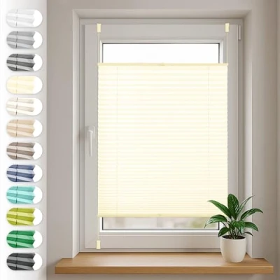 Image de store plissé Sonello Klemmfix sans perçage 70cm x 120cm, crème, stores pour les portes et fenêtres, opaque, protection de la vie privée, solaire, prêt à l&#039;emploi, enrouleur