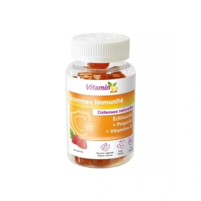 Image de VITAMIN&#039; 22 gommes Immunité Gummies Vitamine Adulte Complement alimentaire à base de D, Propolis &amp; Échinacée Renforcée Immunite Délicieuses au Goût Cerise 60