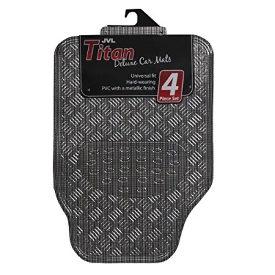 Image de JVL 01 694 Titan Ensemble de Tapis Voiture Métalliques Envers en Caoutchouc, Carbone, 4 Pièces
