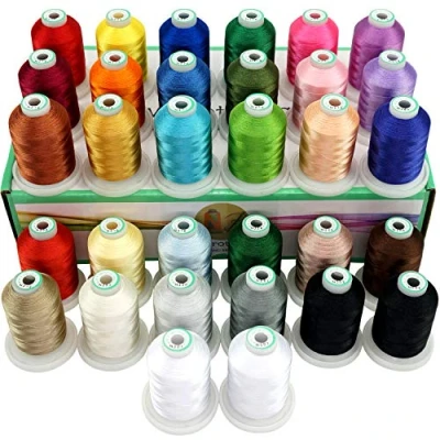 Image de New brothread 32 Bobines Polyester Fil machine à broder 1000M chaque bobine Nouvelles Couleurs Similaire aux Janome et RA Assortiment 1