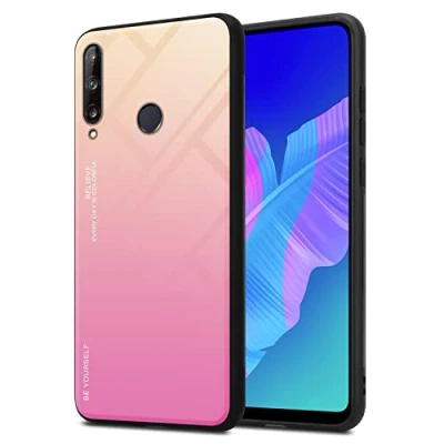 Image de cadorabo Housse Compatible avec Huawei P40 Lite E en Jaune Rose Coque de Protection Bicolore Silicone TPU et Dos Verre trempé