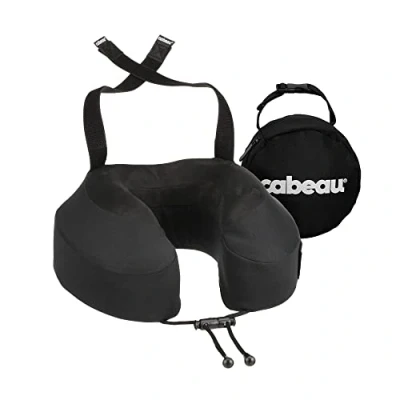 Image de Cabeau Evolution S3 Travel Pillow Straps to Airplane Seat Ensures Your Head Won’t Fall Forward Relax with Plush Memory Foam Quick Dry Fabric Keeps You Cool and (Jet Black)…