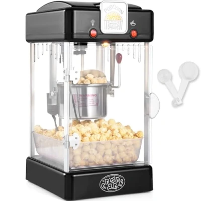 Image de VEVOR Machine à Pop corn 300 W, Appareil de Comptoir Électrique, Bol 71 g pour 3,8 L par Lot, avec Porte en PP, 2 Cuillères et 1 Plateau, Style Cinéma, Fête Magasin Soirée, Noir