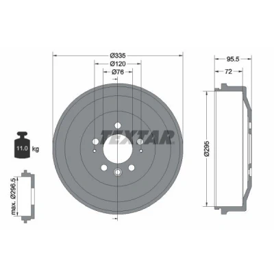 Image de TEXTAR 94043900 Tambours de Frein sans roulement roue, boulon fix moyeu roue 335 VOLKSWAGEN: Amarok Pick up