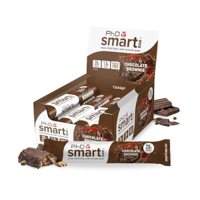 Image de PhD Nutrition Smart Bar Barre protéinée Brownie Chocolat 12 x 64g Snack Haute Protéine avec 21g de protéines et peu sucre, macro friendly