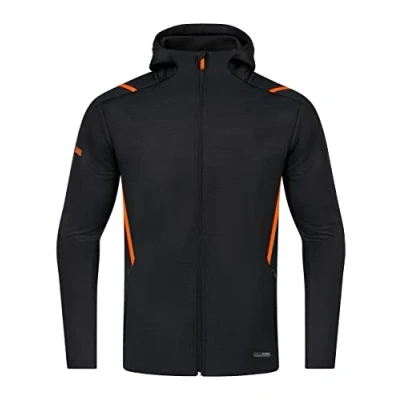 Image de JAKO Veste Décontractée Challenge Avec Capuche, Mixte, Noir Chiné/Orange Fluo, XXL
