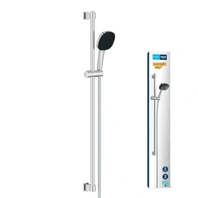 Image de GROHE Vitalio Comfort 110 Ensemble de Douche (Pommeau 11cm 2 jets, Barre 90cm, Flexible 1.75m), Economie d&#039;Eau, A coller avec QuickGlue ou à visser, Chromé, 26930001