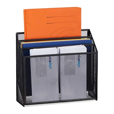 Image de Relaxdays 10028953_46 Support à Documents, courrier Autonome avec 3 rangements, pour Le Bureau, métal, 29,5x32x9 cm, Noir, Acier, 1