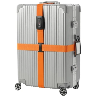 Image de Navaris Sangle de Valise en Croix Ceinture Sécurité Bagage Réglable pour Voyage Avion Train Verrou TSA Code Serrure à Combinaison