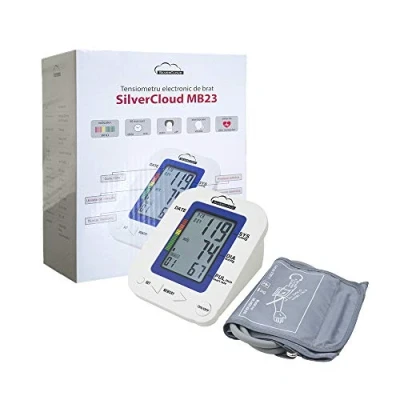 Image de Tensiomètre à bras électronique SilverCloud MB23 avec écran LCD, alarme vocale, affichage de la fréquence cardiaque, 22 36 cm
