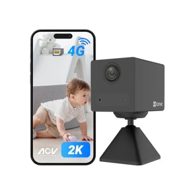 Image de EZVIZ CB2 2K 4G Caméra Surveillance WiFi Interieur sans Fil sur Batterie 2000mAh, Bébé 2.4Ghz, Détection de Personne, 5m Vision Nocturne, Audio Bidirectionnel, Type C, Magnetic Mount Noir