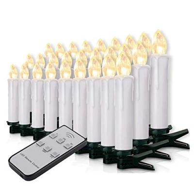Image de Lot de 60 bougies LED sans fil pour sapin Noël avec télécommande Blanc