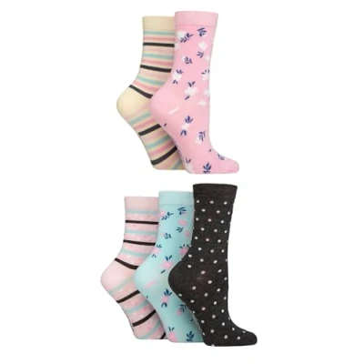 Image de SockShop Chaussettes en bambou doux pour dames Femme, Respirant, Rafraîchissant, Uni, À motifs et rayés dans un multipack de 5 paires Taille 37 42 Florale