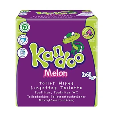 Image de Kandoo Lingettes Melon Humides Jetables Adaptées aux Enfants Douceur Extrême 3 Packs de 60 lingettes, Vert, 180 unité