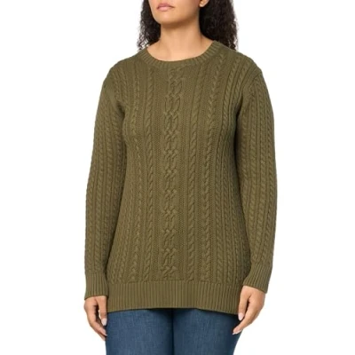 Image de Amazon Essentials Pull En Tricot Torsadé À Col Rond Et Manches Longues (Disponible Grande Taille) Femme, Vert Olive Foncé, XL taille