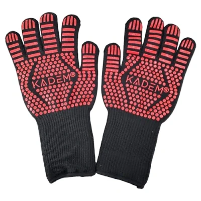 Image de Gants de four unisexes résistants à la chaleur jusqu&#039;à 800 C ignifuges antidérapants Protection contre Rouge classique L/XL