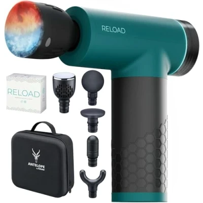 Image de Antelope by Beurer RELOAD massage Gun avec fonction chaleur &amp; froid, appareil de musculaire pour points trigger, 5 têtes massage, niveaux d&#039;intensité jusqu&#039;à 3000 tr/min, sans fil