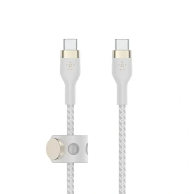 Image de Belkin BoostCharge Pro Flex câble à gaine tressée USB C vers C, Certifié IF, recharge Power Delivery, pour iPhone 15, MacBook Pro, iPad Galaxy S24, S23, Pixel, etc, 1 m, blanc