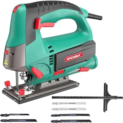 Image de HYCHIKA Scie Sauteuse 800W, 800 3000SPM, 6 Vitesses Réglables, 4 Modes de Coupe, Angle d&#039;inclinaison ±45 , Lames Scie, Changement Rapide