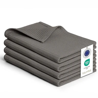Image de Blumtal® Torchon cuisine 50x70 cm Lot de 4 coton 100% torchons gaufrés lavable en machine à 60 C vaisselle super absorbant Serviettes et Gris