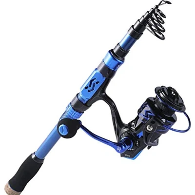Image de Sougayilang Combinaison de Moulinet Canne à pêche, 24 tonnes Fibre Carbone, pêche télescopique Portable avec Rotatif pour Eau salée Cadeau fête des pères d&#039;eau Douce 2.1B