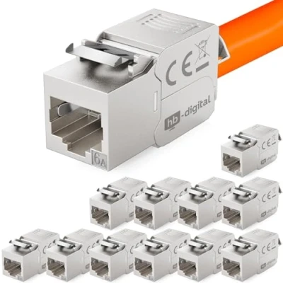 Image de hb digital 12x CAT 6A Keystone Module Jack Certifié GHMT 500 MHz 10Gbits optimal pour Cat6a cat6 STP Connecteur femelle Câble Réseau encastré panneau de brassage pose