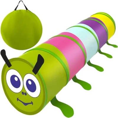 Image de Tunnel de jeu KRUZZEL Pup Up multicolore pour tout petits Motif mille pattes 46 x 165 cm