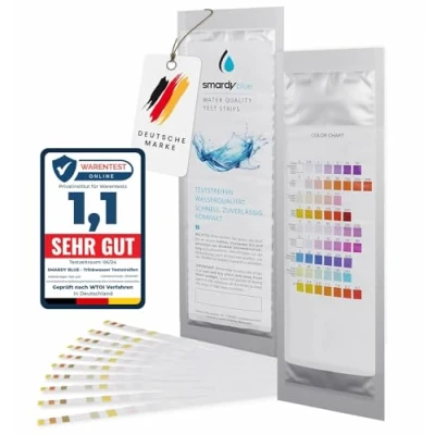 Image de smardy 10x Bandelettes de Test d&#039;Eau Potable 9in1 Analyse Qualité pour Piscine, Whirlpool, Spa Dureté Totale, pH, Chlore