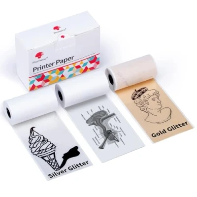 Image de Phomemo M02/M02Pro/M02S/M03/M03AS/M04S/M04AS Papier 3 Rouleaux de Thermique, Transparent/Paillettes Argentées/Paillettes Dorées, Rolls
