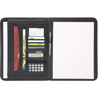 Image de Wedo 586401 Accento Porte documents A4 en simili cuir, poche extérieure, plusieurs compartiments intérieurs passants avec bloc notes Noir