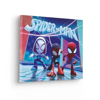 Image de Komar Marvel Spidey and His Amazing Friends Glowy Spideys Image sur toile pour chambre d&#039;enfant 40 x 30 cm
