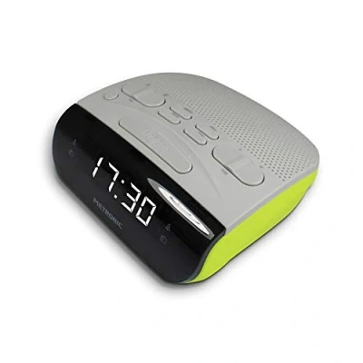 Image de Metronic 477035 Radio Réveil Double Alarmes Tuner AM/FM et Fonctions Sleep/Snooze, Piles de Sauvegarde l&#039;heure, mémoire 10 AM + FM Gris Vert