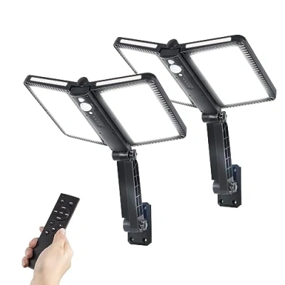 Image de Moman Lumiere Solaire Exterieur, 218 LED Lampe avec Détecteur de Mouvement 5 Modes Pliable Applique Étanche IP65 Éclairage Puissant 2Pcs, Exterieur Eclairage