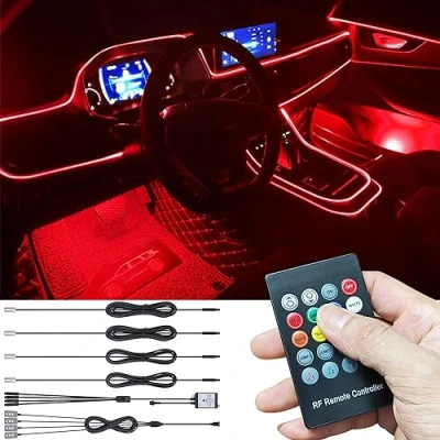 Image de TABEN Kit d&#039;éclairage d&#039;ambiance de Voiture Music Sync Multicolore RVB 16 Millions Couleurs 5 mètres Fibre Optique USB ambiant, télécommande RF contrôle